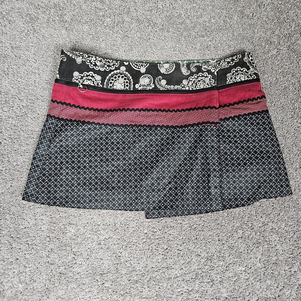 Zand Amsterdam Mini Skirt Womens OS Maroon Corduroy Reversible W Purse Boho - Picture 3 of 14